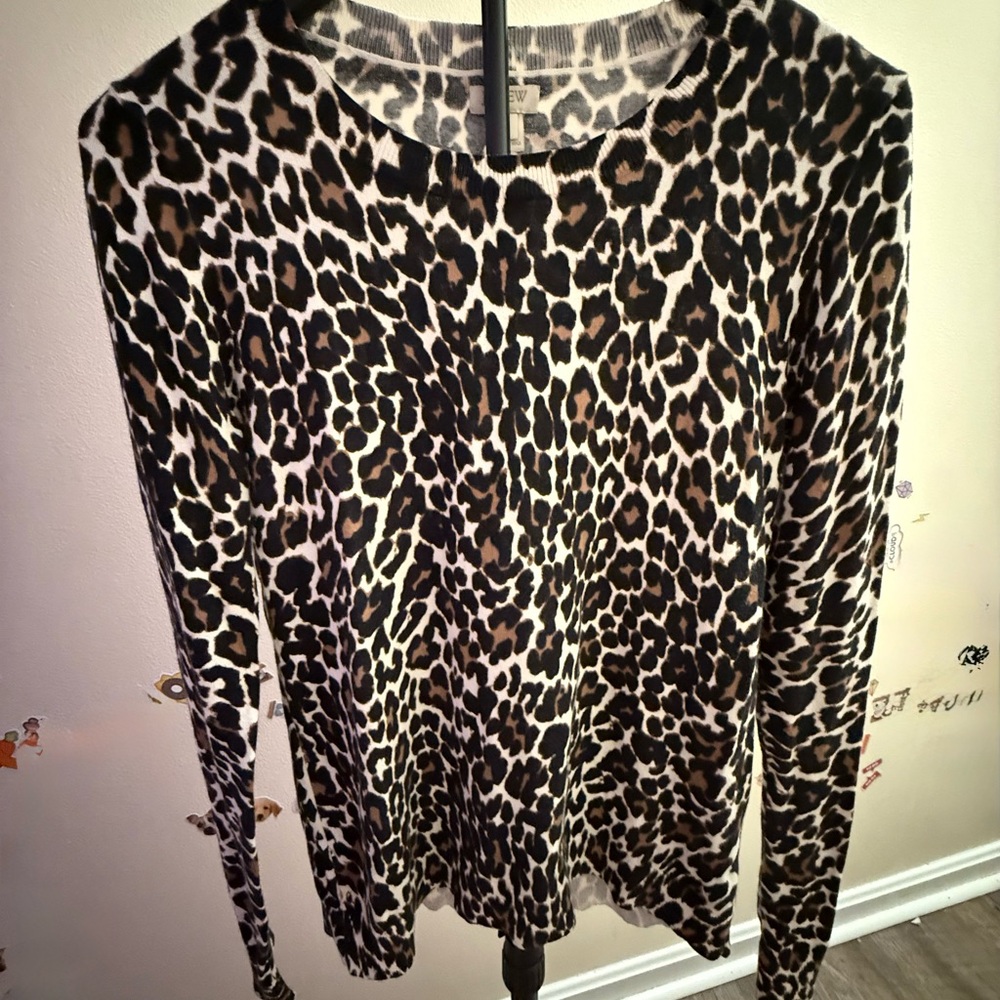 J. Crew Crewneck Leopard-Print Lightweight Sweater